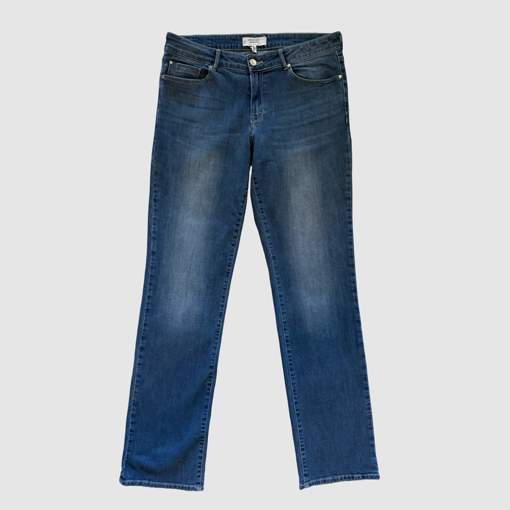 Mango Christy Bootcut Jeans Size 10 Whiskered Wash Long Inseam